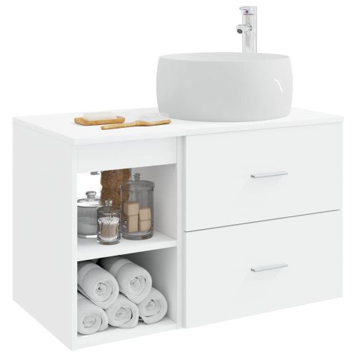 Комплект мебели за баня 2 pcs Бяло Инженерна дървесина