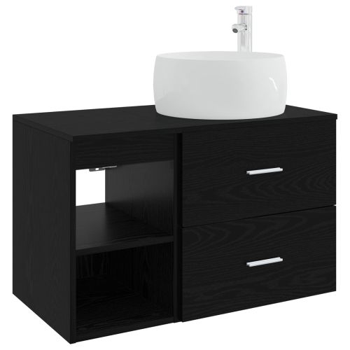 Комплект мебели за баня 2 pcs Черен дъб Инженерна дървесина