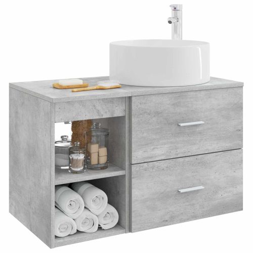 Комплект мебели за баня 2 pcs Бетонно сиво Инженерна дървесина