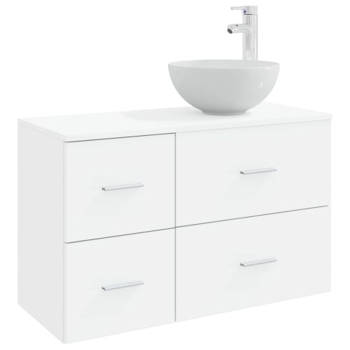 Комплект мебели за баня 2 pcs Бяло Инженерна дървесина