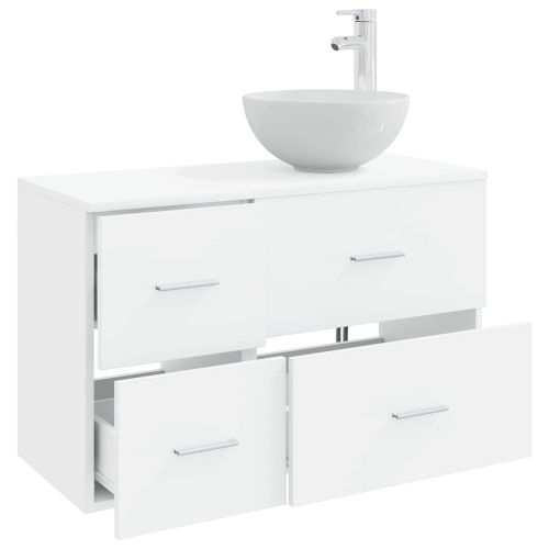 Комплект мебели за баня 2 pcs Бяло Инженерна дървесина