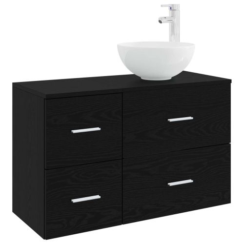 Комплект мебели за баня 2 pcs Черен дъб Инженерна дървесина