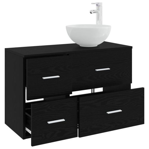 Комплект мебели за баня 2 pcs Черен дъб Инженерна дървесина