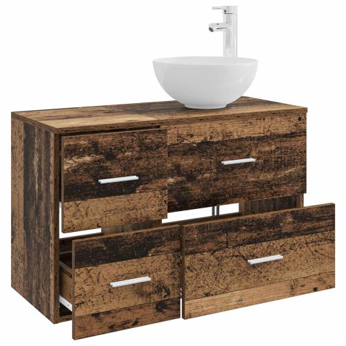 Комплект мебели за баня 2 pcs Старо дърво Инженерна дървесина