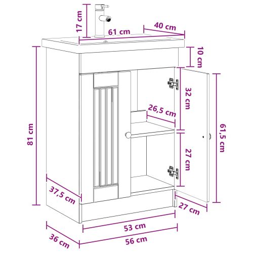Комплект мебели за баня Сив Сонома 56 x 37,5 x 81 см