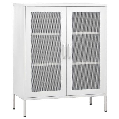 Шкаф за съхранение, бял, 80х35х101,5 см, стомана