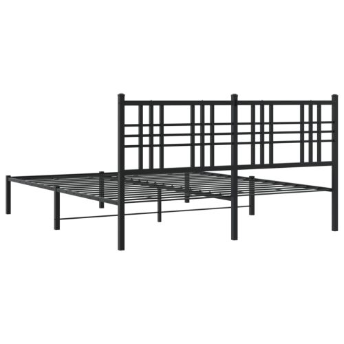 Метална рамка за легло с горна табла, черна, 150x200 см