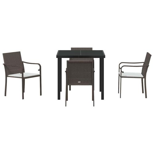 Комплект за хранене в градината 5 pcs Кафяв и черен ПЕ ратан