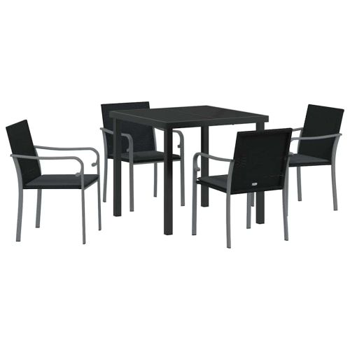 Комплект за хранене в градината 5 pcs Черен и Сив ПЕ ратан