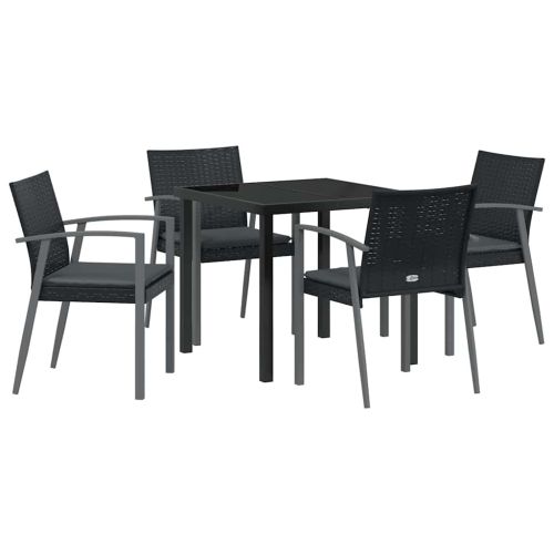 Комплект за хранене в градината 5 pcs Черен и Сив ПЕ ратан