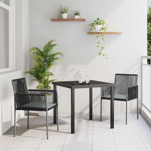 Комплект за хранене в градината 3 pcs Черно ПЕ ратан