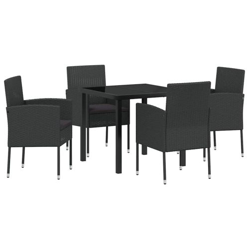 Комплект за хранене в градината 5 pcs Черно полиратан