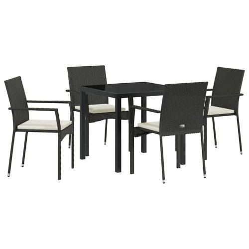 Комплект за хранене в градината 5 pcs Черно полиратан