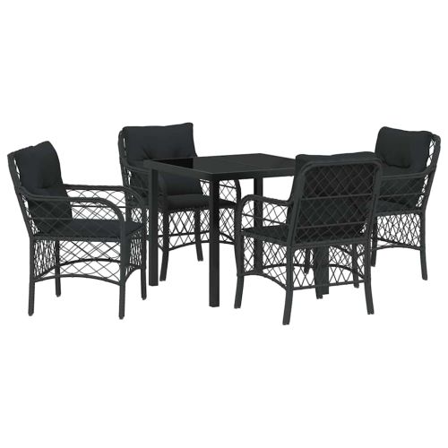 Комплект за хранене в градината 5 pcs Черно полиратан