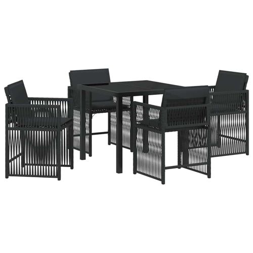 Комплект за хранене в градината 5 pcs Черно полиратан