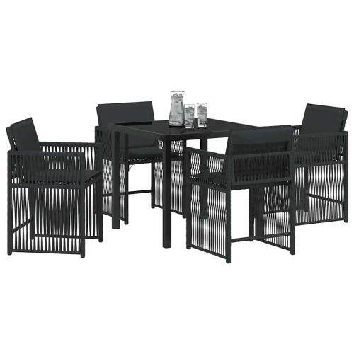 Комплект за хранене в градината 5 pcs Черно полиратан