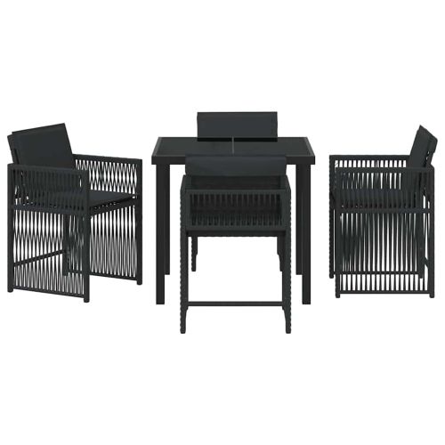 Комплект за хранене в градината 5 pcs Черно полиратан