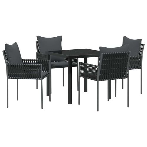 Комплект за хранене в градината 5 pcs Черен и Сив ПЕ ратан