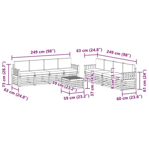 Комплект дивани за открито 9 pcs Бяло и Бежово 59 x 59 x 37 см