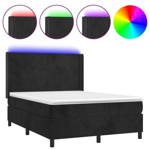 Боксспринг легло с матрак и LED, черно, 140x200 см, кадифе