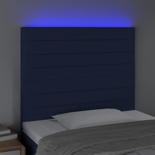 LED горна табла за легло, синя, 90x5x118/128 см, плат