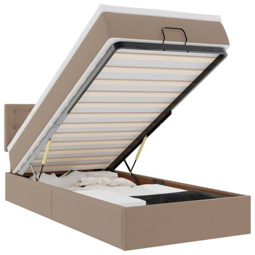 Османска легло с матраци&LED капучино 100x200см изкуствена кожа