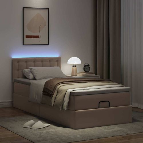 Османска легло с матраци&LED капучино 100x200см изкуствена кожа
