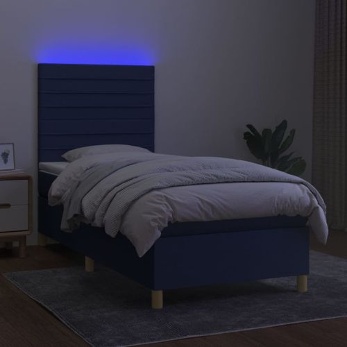 Боксспринг легло с матрак и LED, синя, 90x200 см, плат