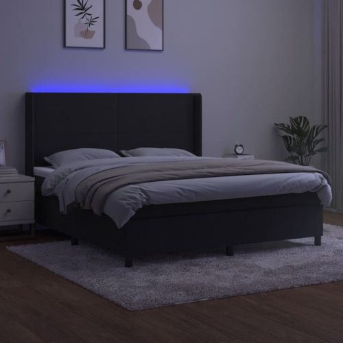 Боксспринг легло с матрак и LED, черно, 160x200 см, кадифе