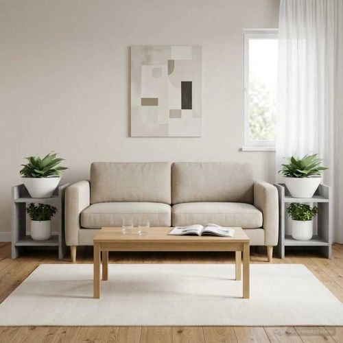 Стойка за растения с рафт 2 pcs Бетонно Сиво 30 x 30 x 40 cm