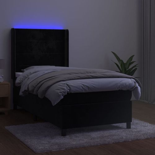 Боксспринг легло с матрак и LED, черно, 80x200 см, кадифе