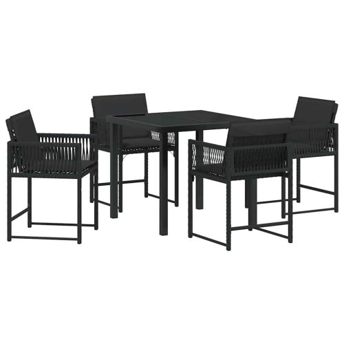 Комплект за хранене в градината 5 pcs Черно полиратан