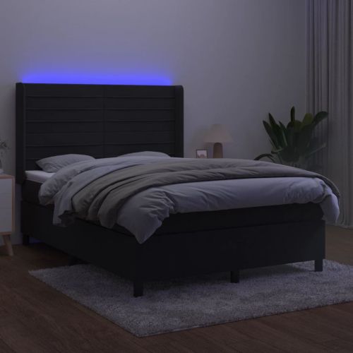 Боксспринг легло с матрак и LED, черно, 140x190 см, кадифе