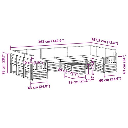 Комплект дивани за открито 8 pcs Бяло и Кремаво 59 x 59 x 37 см