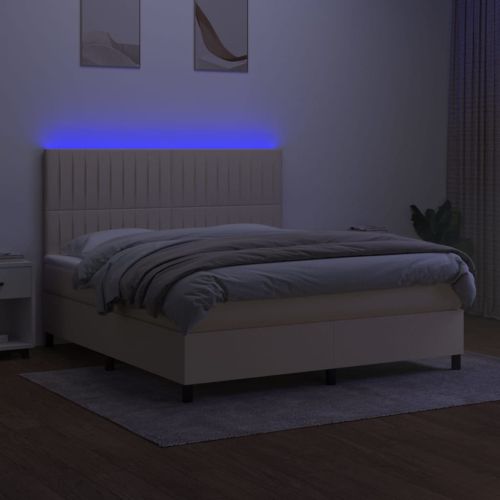 Боксспринг легло с матрак и LED, кремаво, 160x200 см, плат