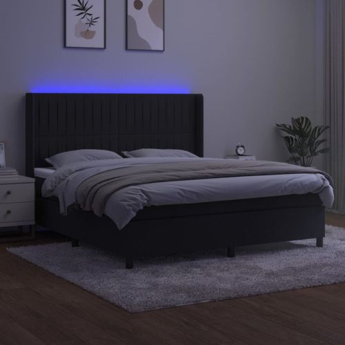 Боксспринг легло с матрак и LED, черно, 180x200 см, кадифе