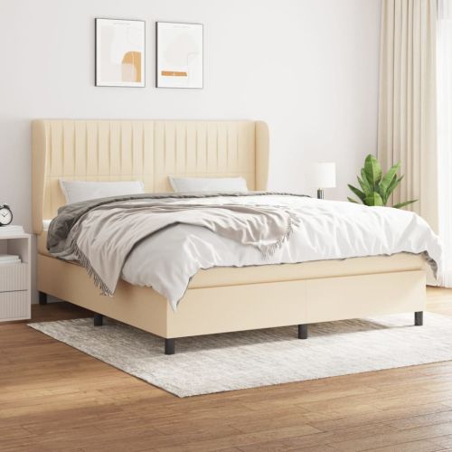 Боксспринг легло с матрак, кремава, 160x200 см, плат