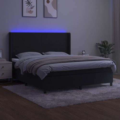 Боксспринг легло с матрак и LED, черно, 180x200 см, кадифе