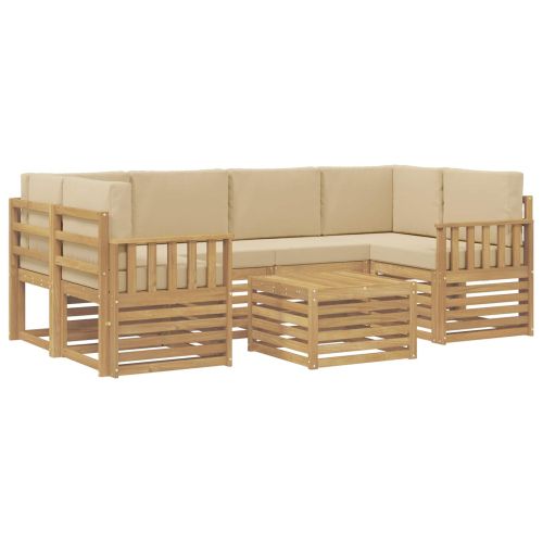 Комплект дивани за открито 7 pcs Бяло и Бежово Полиестер
