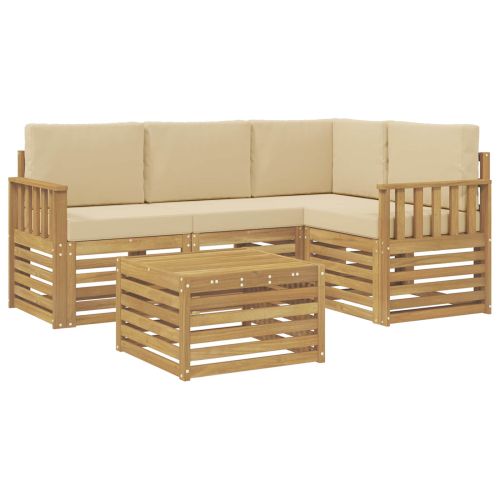 Комплект дивани за открито 5 pcs Бяло и Бежово 59 x 59 x 37 см