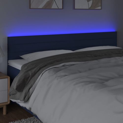 LED горна табла за легло, синя, 160x5x78/88 см, плат