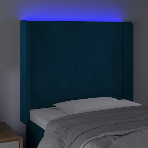 LED горна табла за легло, тъмносиня, 93x16x118/128 см, кадифе