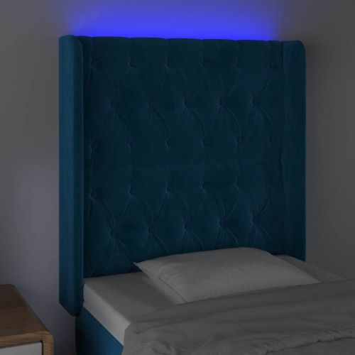 LED горна табла за легло, тъмносиня, 83x16x118/128 см, кадифе