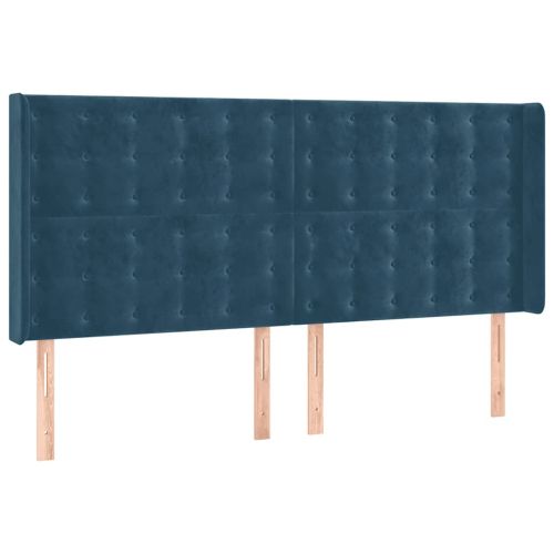 LED горна табла за легло, тъмносиня, 203x16x118/128 см, кадифе