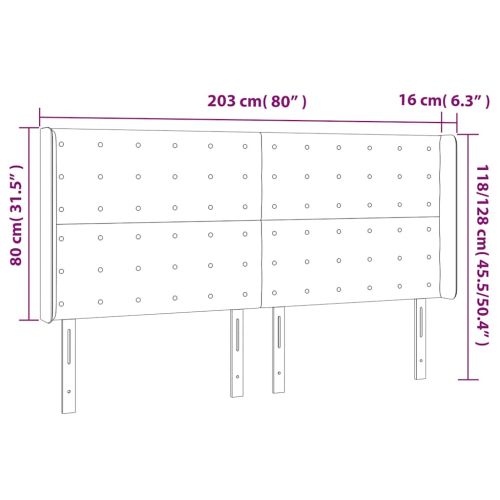 LED горна табла за легло, тъмносиня, 203x16x118/128 см, кадифе