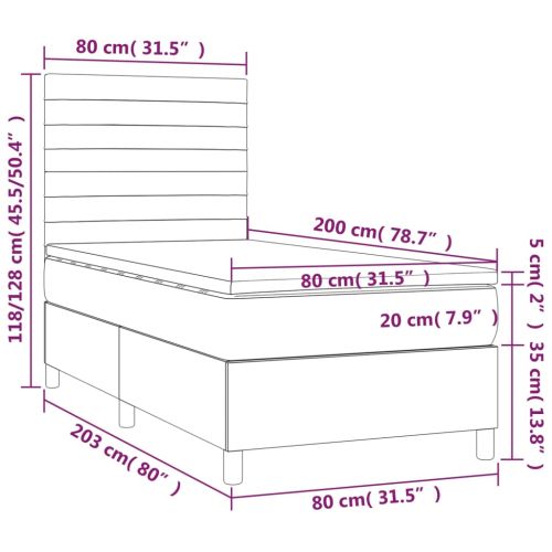 Боксспринг легло с матрак и LED, синьо, 80x200 см, плат