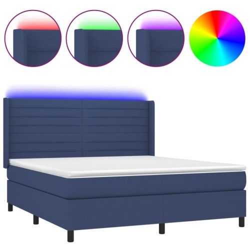 Боксспринг легло с матрак и LED, синьо, 160x200 см, плат