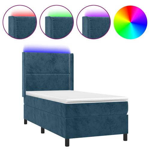 Боксспринг легло с матрак и LED, тъмносиньо, 100x200 см, кадифе