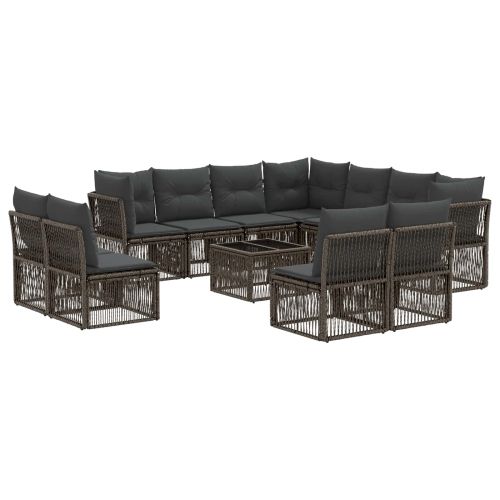 Градински Софа Комплект 12 pcs Сиво полиратан