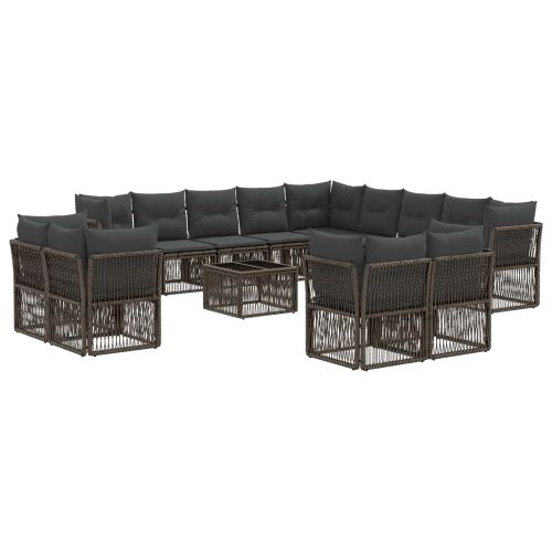 Градински Софа Комплект 14 pcs Сиво полиратан